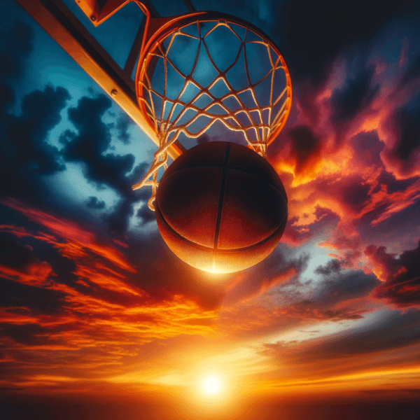 Basketball net with ball swishing through