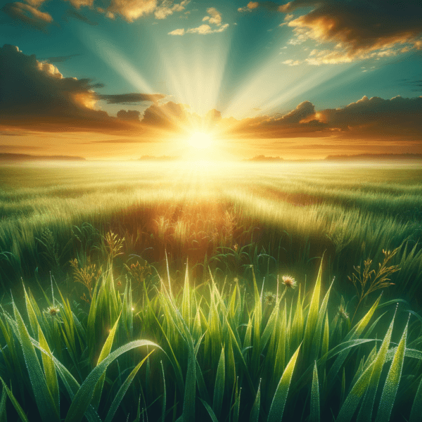 Tranquil scenery of a sunrise over a lush green field