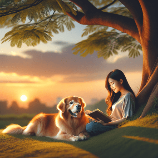 Emotional bond forming with a dog in a supportive environment.