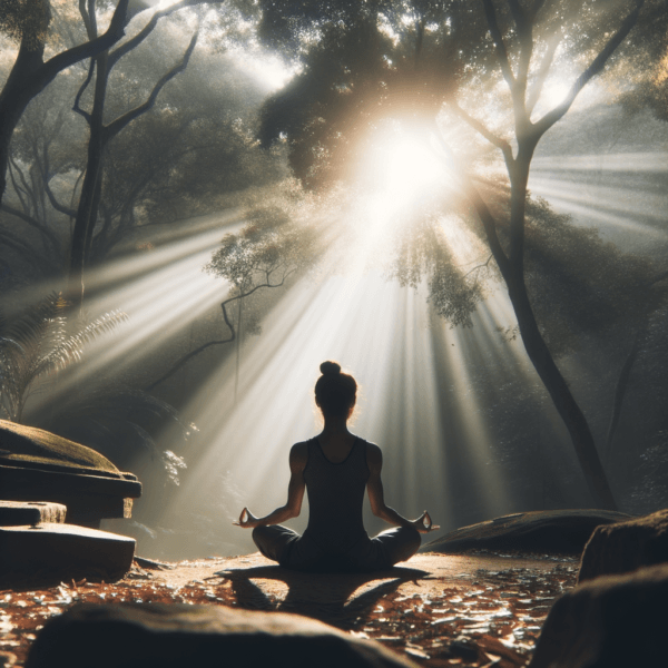 Gymnast meditating in a calm, serene environment