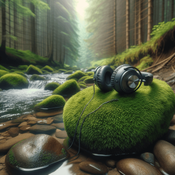 Headphones and a peaceful natural setting