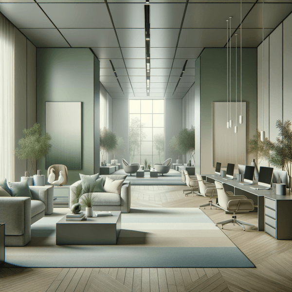 Spacious modern office with calming decor for focused work