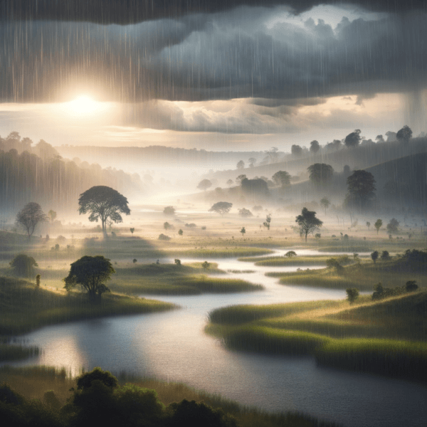 Calming nature scene during a thunderstorm