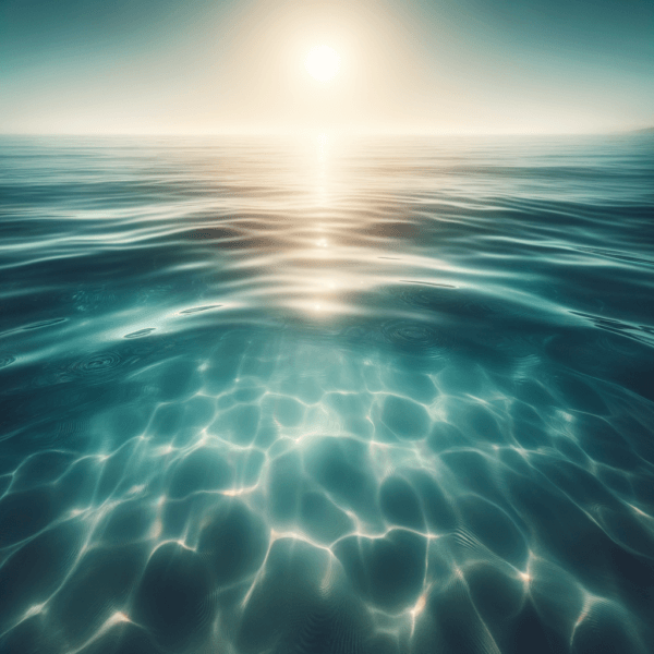 Crystal clear ocean water with gentle waves lapping on a sunny day