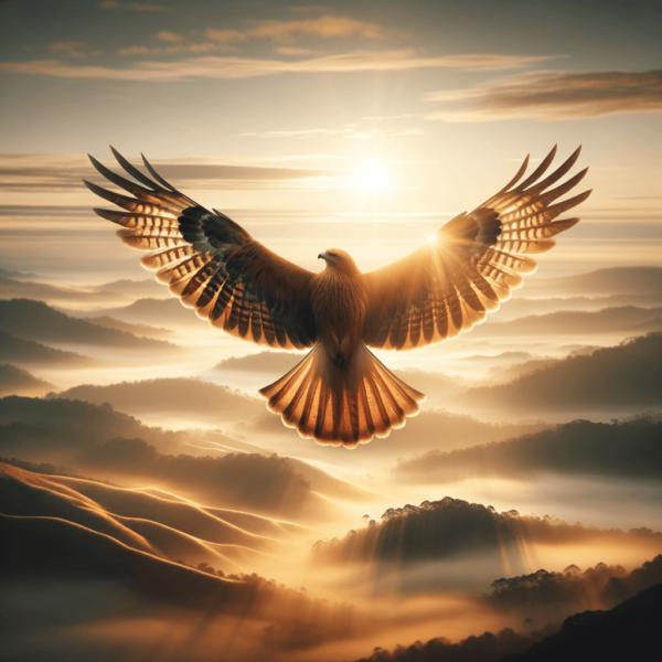 A graceful bird soaring above a tranquil landscape representing freedom from anger.
