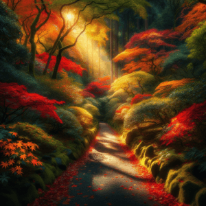 Tranquil path through a colorful forest symbolizing mental clarity in running