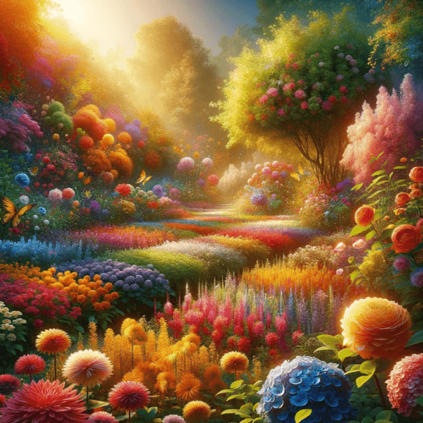 Vibrant garden with blooming flowers symbolizing growth and motivation