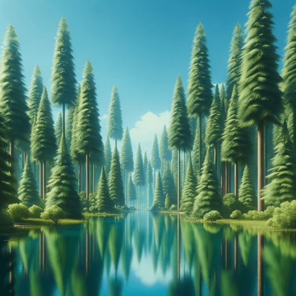A crystal-clear forest lake reflecting surrounding trees