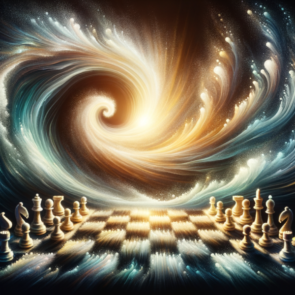 Ethereal hypnosis wave swirling around a chessboard