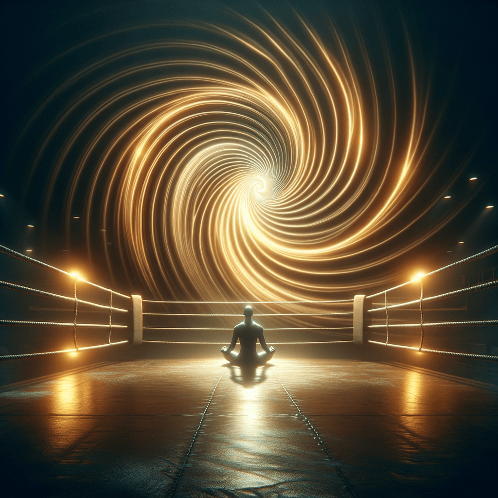 Hypnotic spiral merging with a boxing ring setting