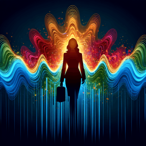 Enthusiastic entrepreneur listens to motivational hypnosis audio