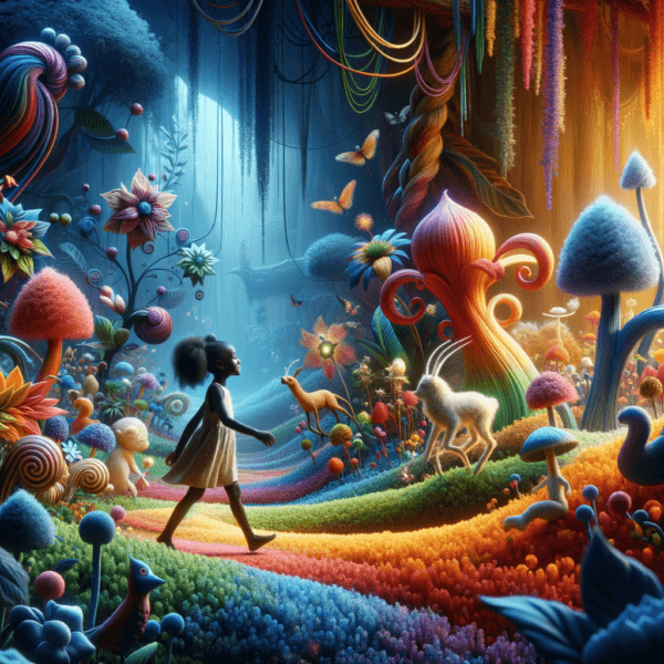 colorful illustrative journey through an imaginary garden for children