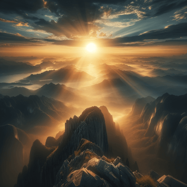 Sunrise mountain top view suggests opportunity for growth