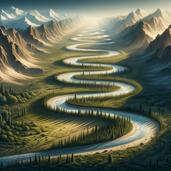 A winding river representing a transformative personal journey