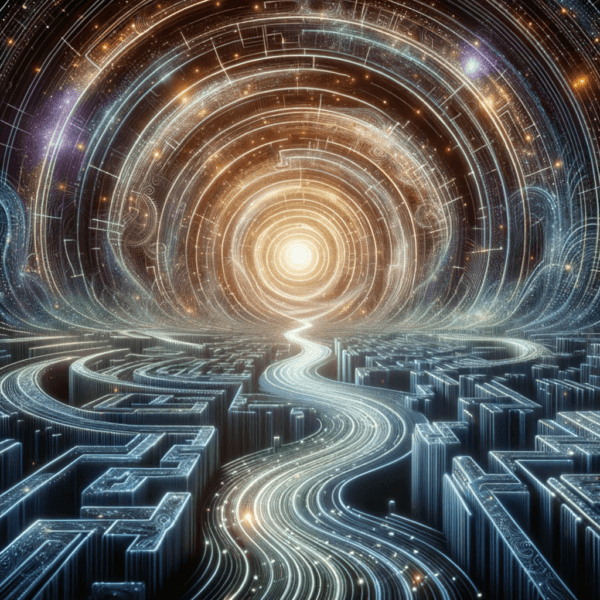 Abstract art of winding pathways within the mind