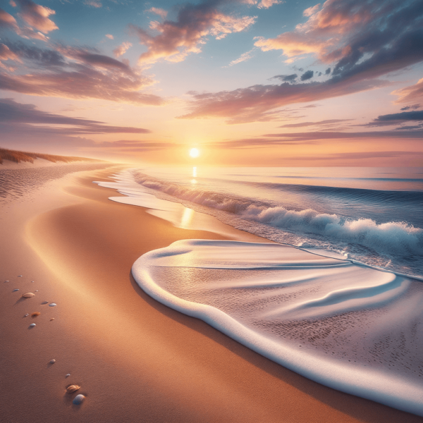 A tranquil beach at sunrise symbolizing hope and a fresh start