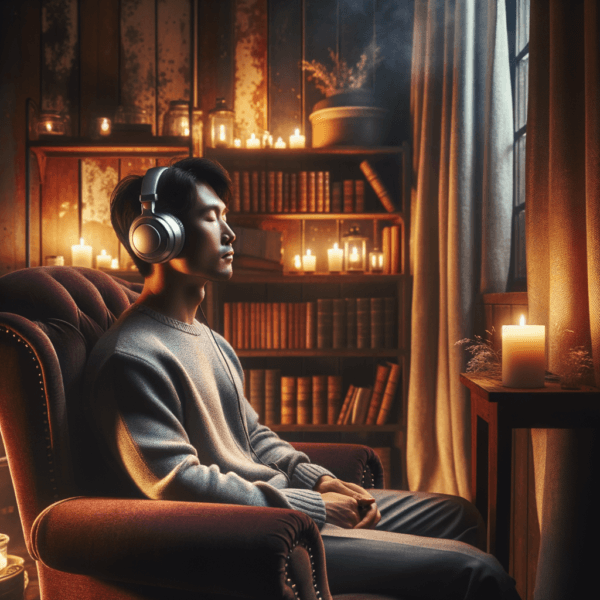Person enjoying hypnosis for soccer while relaxing at home