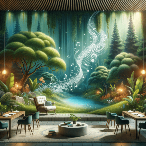 Peaceful ambiance with calming light and ambient music