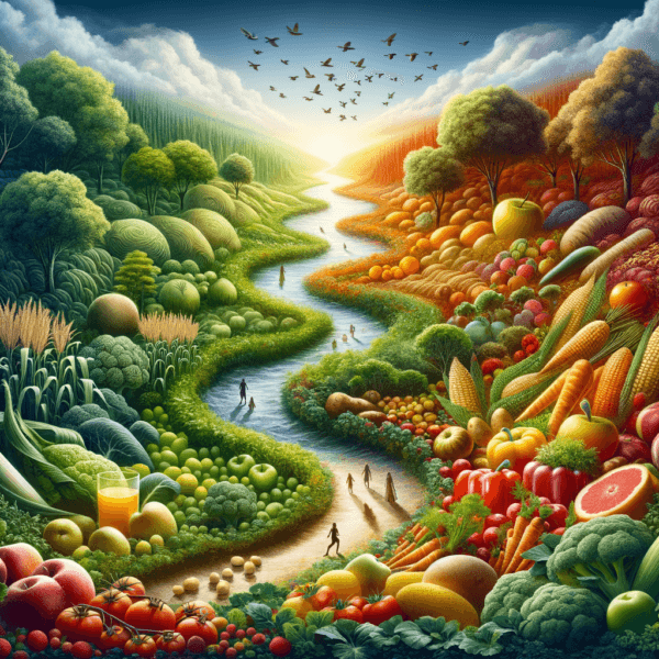 Evolution of healthy food choices represented as a journey among nature