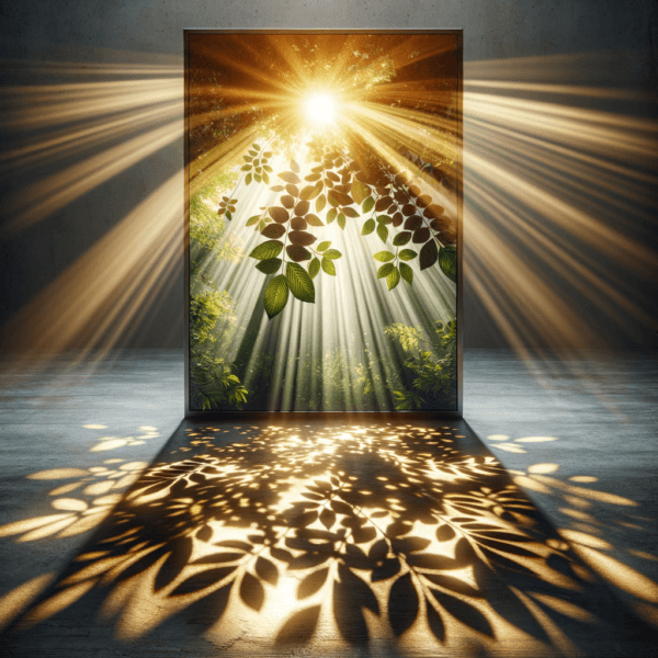 Sunlight shining through green leaves, symbolizing inner radiance