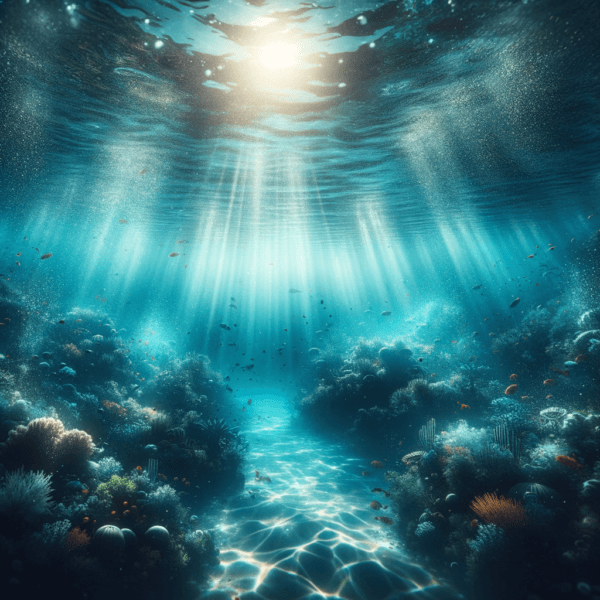 Underwater scene conveying mystery and relaxation for swimming hypnosis