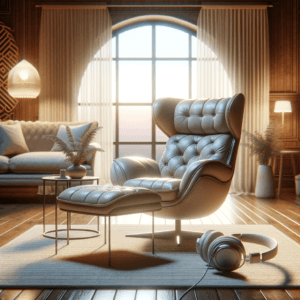A serene setting with hypnosis audio playing and a calming atmosphere for overcoming fear of dogs.
