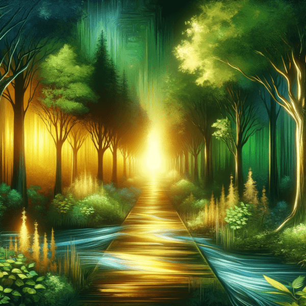 A serene pathway leading to a bright horizon representing confidence