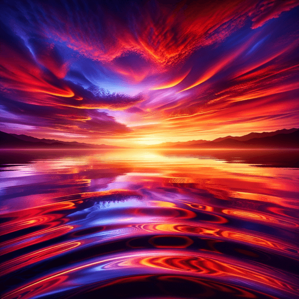 Peaceful lake reflecting a colorful sunset
