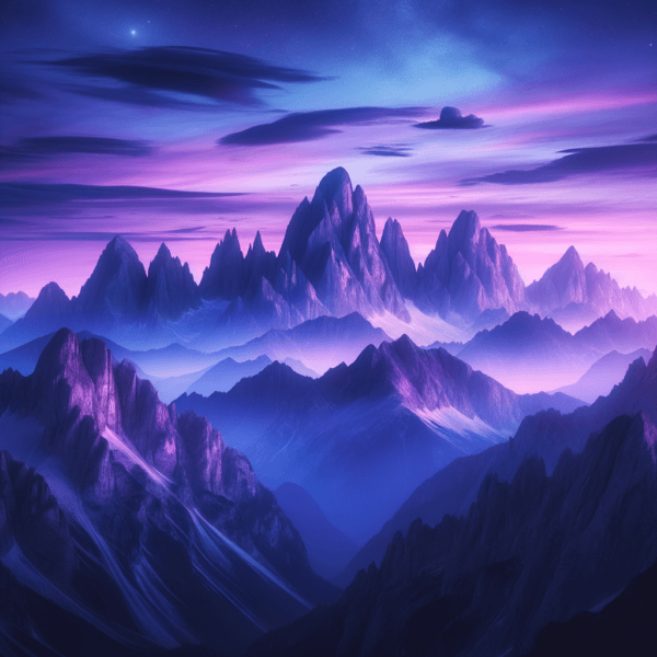 Quiet mountain peaks at twilight with soft, ethereal colors reflecting tranquility