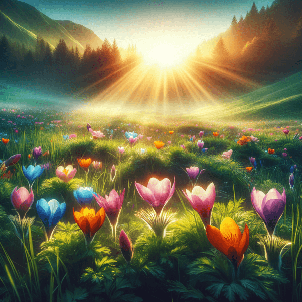 Sunrise over a blossoming field