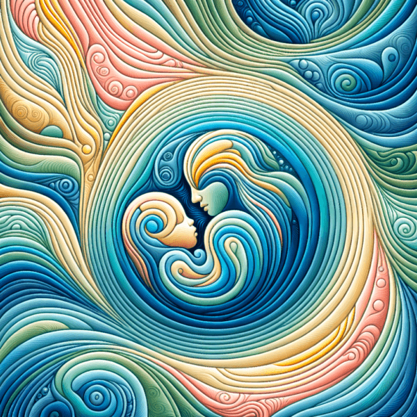 Abstract representation of a serene birth experience with harmonious colors and flowing patterns