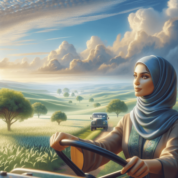 Relaxed driver in a car surrounded by peaceful scenery