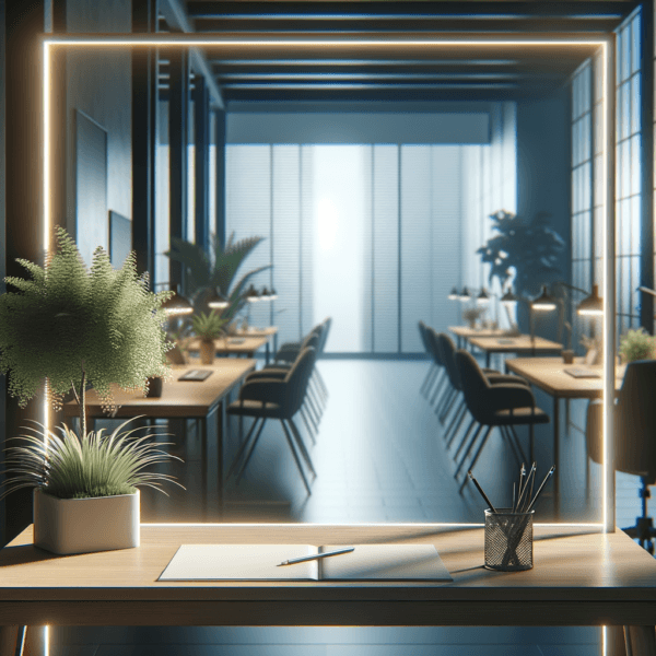 Quiet office setting with soft lighting for mindfulness