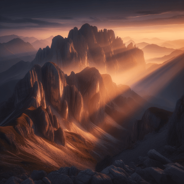 calming sunrise over a mountain cliff