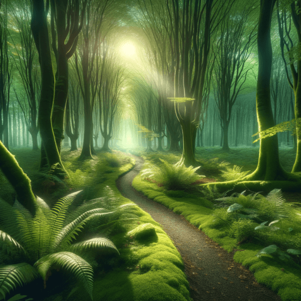 A serene path through a tranquil forest symbolizing relational harmony
