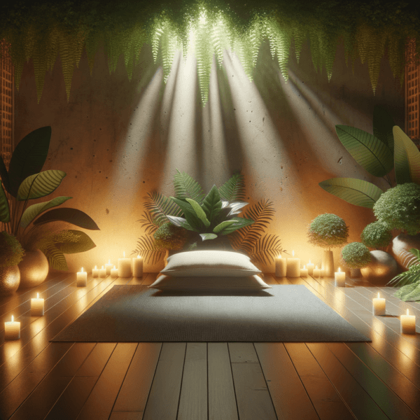 peaceful meditation area with natural elements