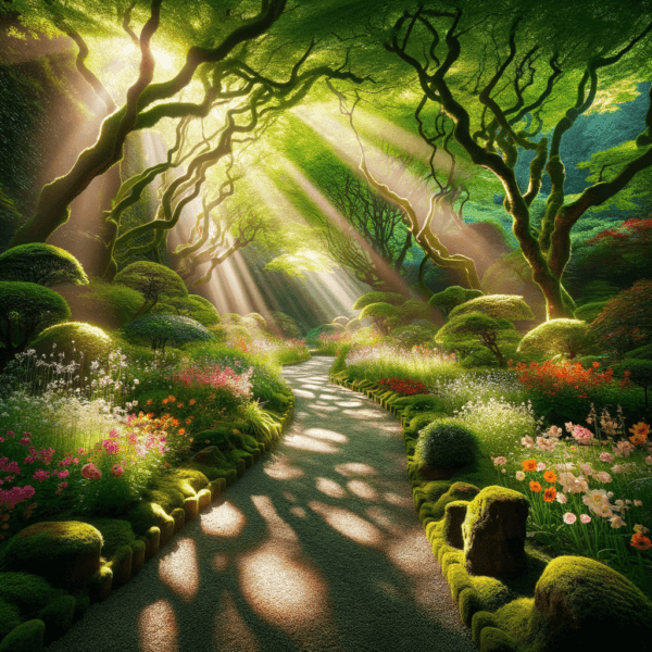 A tranquil garden with a peaceful atmosphere for inner reflection