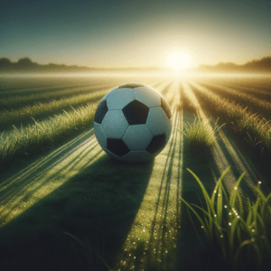 Soccer ball on field at sunrise symbolizing a fresh start