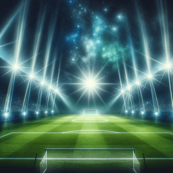 Illuminated soccer field at night