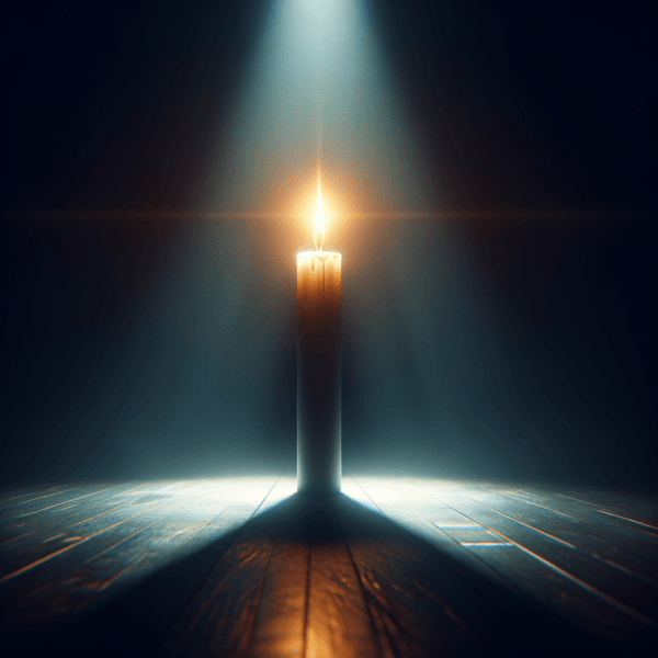 A single lit candle casting a warm, soothing glow in the dark, representing calm and warmth