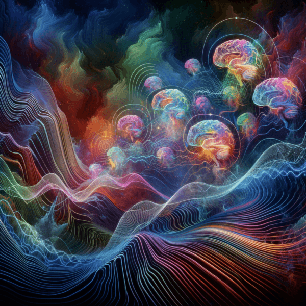 Abstract depiction of sound waves enhancing brain activity
