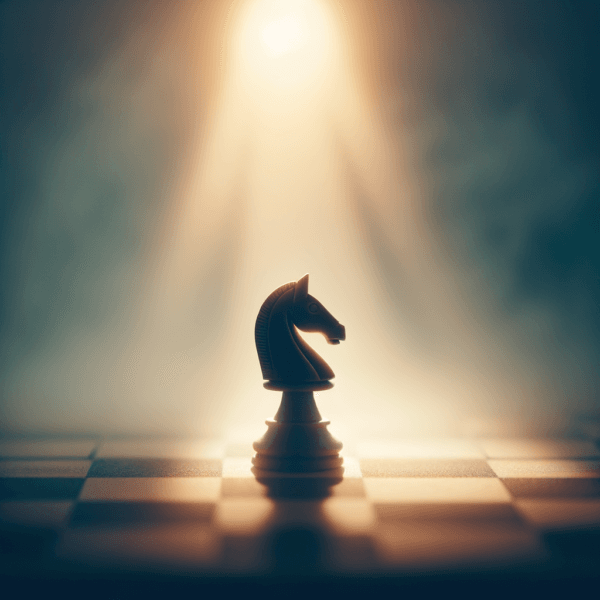 Chess piece illuminated with a halo, symbolizing mastery