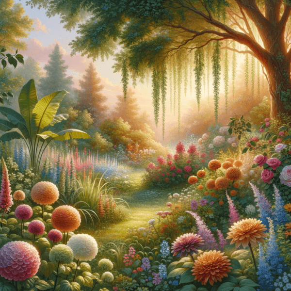stress-relieving garden with blooming flowers