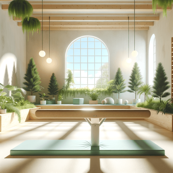 A serene gymnastics practice setting symbolizing mental preparation