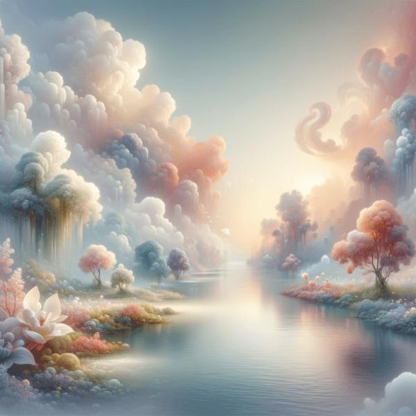 dream-like landscape with soft, pastel hues