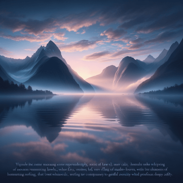 peaceful mountain lake at dawn with mist for stress reduction