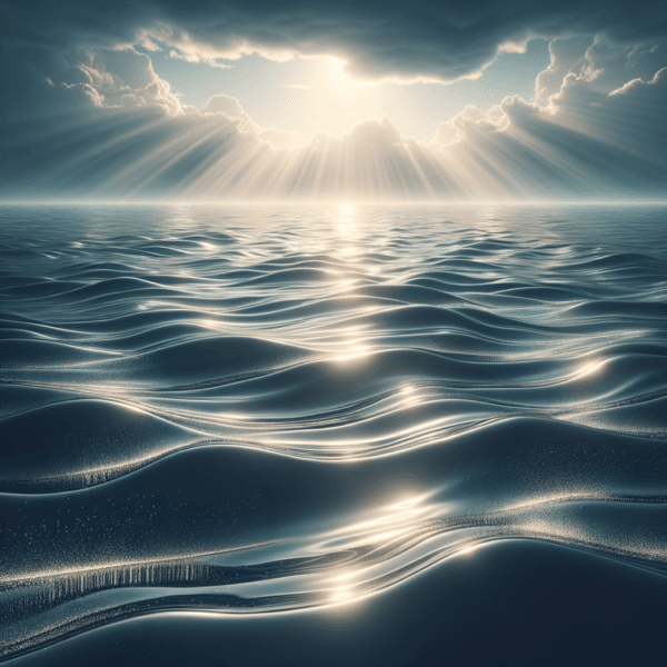 Peaceful ocean view with soft waves and a clear sky, idealizing a serene environment for focus and creativity.