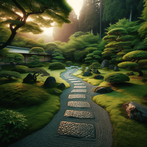 peaceful zen garden with gentle lighting evoking relaxation