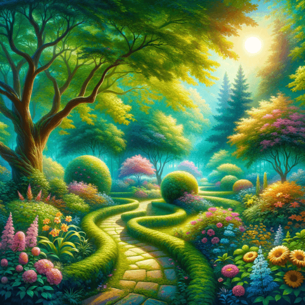 Lush garden full of vibrant plants symbolizing tranquility and abundance