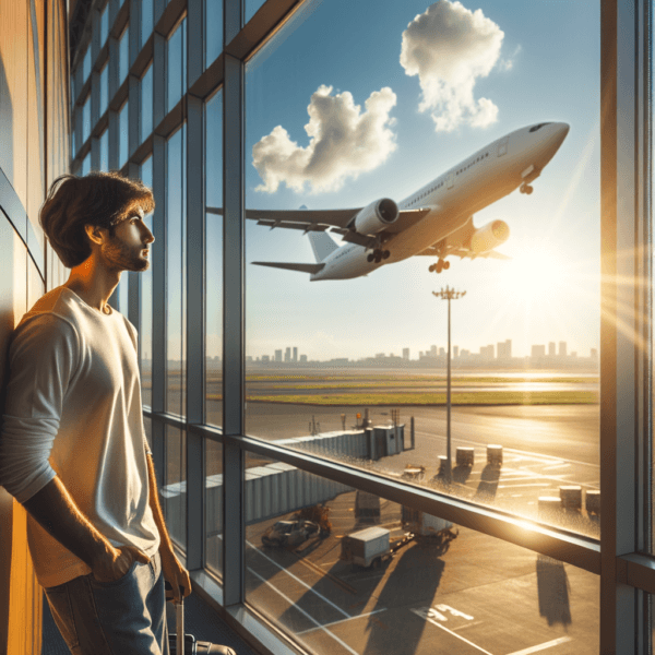 Traveler looking peaceful and content at the airport